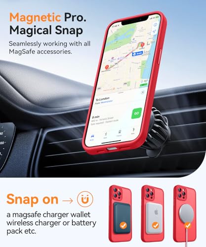 Image of CANSHN Magnetic Compatible with iPhone 12 Pro Case, Upgraded [Full Camera Protection] [Compatible with Magsafe] [Translucent Matte] Shockproof Protective Phone Cover 6.1 Inch - Red
