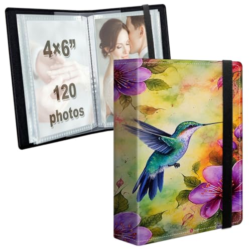 Image of Photo Album 4x6 120 Photos with Strong Elastic Band, Hummingbird Bloom | Large Capacity Premium Leather Picture Album, Portable Wallet Albums Photo Book for Family Anniversaries Wedding Baby