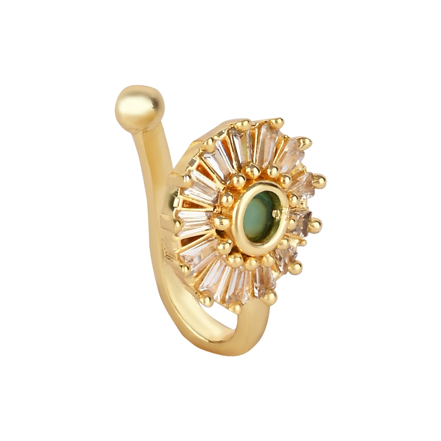 I JewelsGold Plated Clip On Non Piercing Pressing Type Stone Nose Pin, Stud For Women