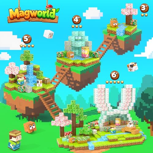 Image of 200PCS 0.8 inch Magnetic STEM Building Blocks Creative Fun for Kids Boys Girls | Mine Magnet World Building Crafts, Sensory Toys Learning Game for Kids Ages 3-5 5-7 8-12 Year Old - Garden Wonderland Playset