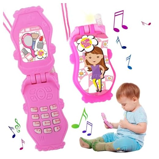 ArtCreativity Pretend Play Flip Cell Phones for Kids, Toddlers - 6 Pack, Cellphone Toy with Songs, Ringtones, Funny Messages and LEDs, Birthday Party Favors and Gifts for Girls - Pink and White