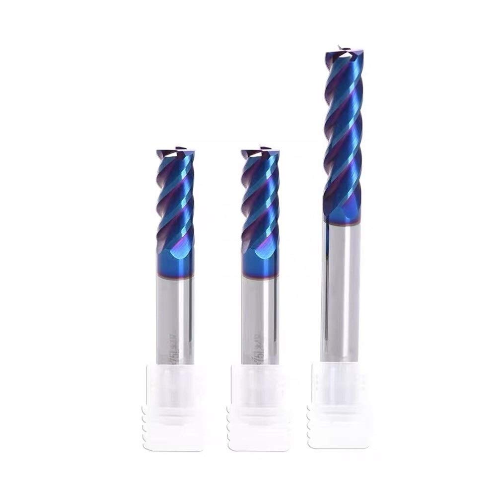 Torneado y ranurado de plaquitas metálicas para torno HRC65 cuatro ranuras 4 mm 8 mm 10 mm de cabeza plana de aleación de fresa Alemania importó azul estupendo duro acero de tungsteno fresa (Size : 1