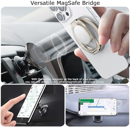 Image of Doflyesky Magnetic Phone Grip for MagSafe Ring Holder, Metal Double Adjustable Gym Finger Ring Grip Kickstand, Removable Phone Grip for iPhone, iPad and Smartphones (Natural Titanium)