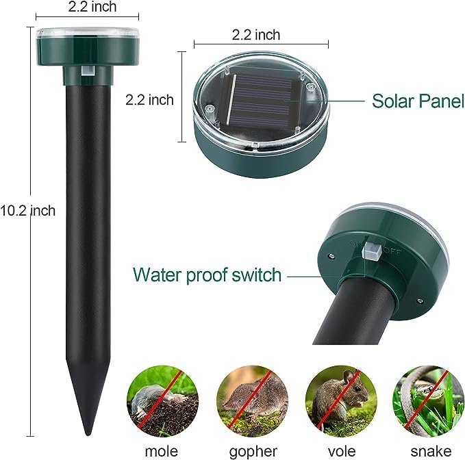 Miniatura 3 de Paquete de 2. Repelente Gopher Ultrasónico alimentado por energía solar  Fácil de usar repelente solar de topos ultrasónico  Estacas repelentes