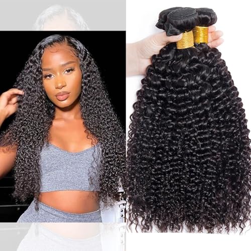 Huarisi 10A Curly Bundles Human Hair 10 12 14 Inch Unprocessed Brazilian Kinky Curly 3 Bundles Virgin Hair Weaves Extensions 300g Natural Color Sew in Weaving
