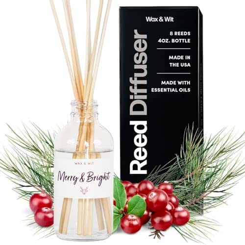 Wax & Wit Christmas Diffuser, Merry & Bright, Christmas Oil Scents, Christmas Reed