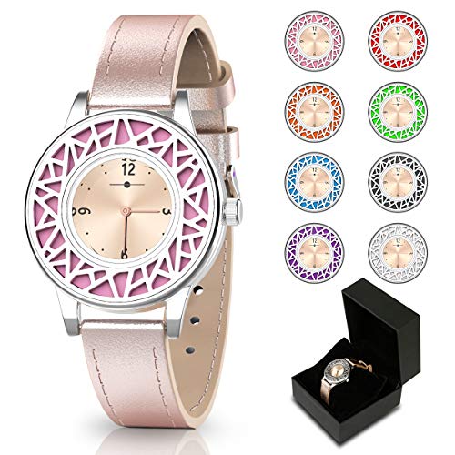 Mother's Day Gifts, Essential Oil Bracelets Women Watch, Golden Leather Band Aromathery Diffuser Bracelet Women Wrist Watch with 8pcs Washable Pads for Girl Teens