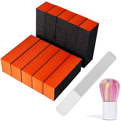 Nail Buffer Block, Glass Nail Shiner and Colorful Nail Brush Kit, 10pcs 60/100 Grit 3-Sided Nail Files Polisher Buffer, Professional Manicure Tools