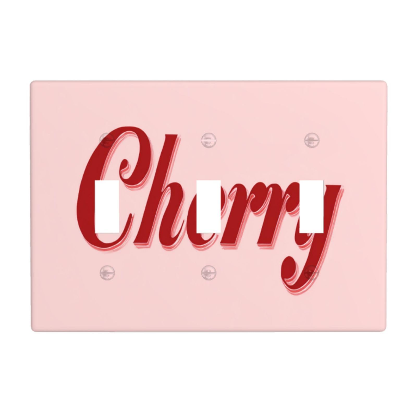 Text Cherry On Pink Light Switch Covers 3 Gang Triple Toggle Wall Plate Switchplate Electrical Faceplate for Bathroom Kitchen Bedroom Decor