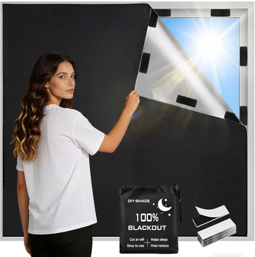 Estores Opacos sin Taladrar,400x145CM Tela Oscurecedora, Protección Solar, Estor Blackout Portátil para Camper, Oficina, Dormitorio y Salón