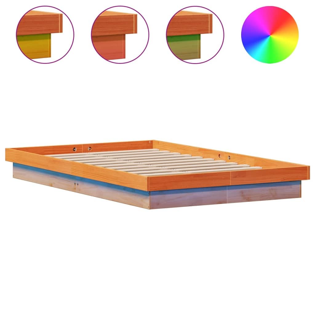vidaXL Estructura de Cama LED, Somier Base de Listones, Armazón de Cama, Mueble para Dormitorio, Madera Maciza de Pino Marrón Cera 140x190 cm