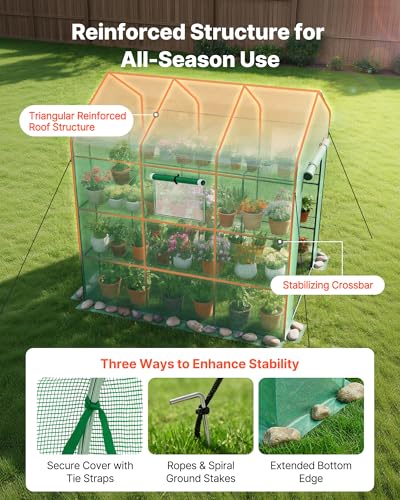 Image of VEVOR Walk-in Greenhouse, 54 inch x 81.1 inch x 77.2 inch Greenhouse for Outdoors with Windows, PE Cover, 2 Tiers 14 Shelves, Roll-Up Zipper Door, Walk in Green House, Portable Plant Garden Hot House for Backyard