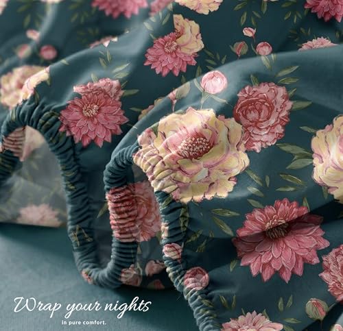 Image of VAS COLLECTIONS Cloud Cotton Corner Elastic Fitted Double Bedsheet Set (78 x 72 + 8 Inches) with 2 Pillow Covers | 160-180 TC Soft Breathable Cotton Fitted Sheet | Bed Sheet (Midnight Bloom)