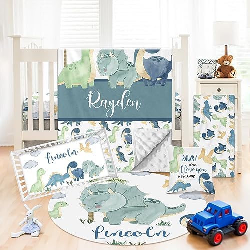 Lambs & Ivy Baby Dino Blue/White Dinosaur Nursery 6Piece