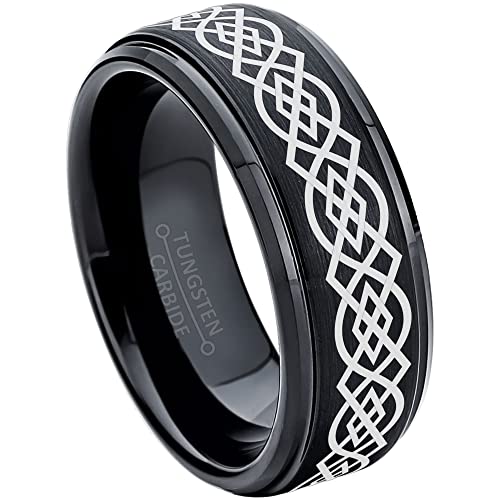 Personalized Celtic Pattern Tungsten Rings Matching Bands or by Individual - Black Tungsten Carbide Ring Comfort Fit Anniversary Bands