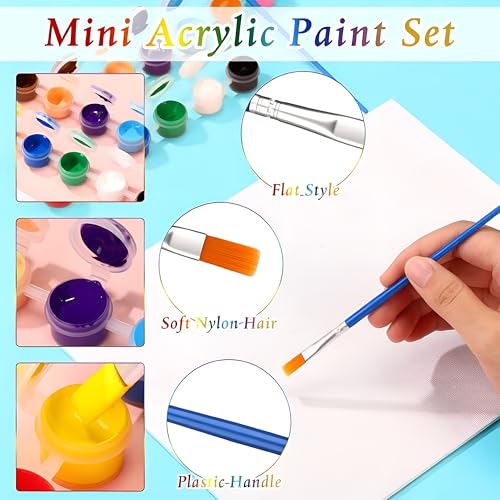 Image of Qilery 150 Sets Mini Acrylic Paint Set 1400 Pcs 12 Colors Acrylic Painting Strips 100 Flat Brushes 100 Pointed Brushes for Adults Home Birthday Art Craft Party Favors (2ml)