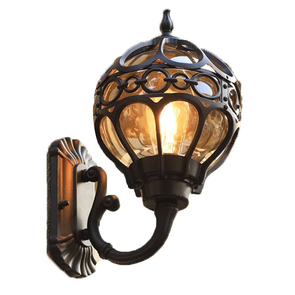 ChaoZan Clásico Esférico Lámpara de pared de vidrio Linterna Retro Rústico Antiguo E27 Exterior Impermeable Apliques de pared Foco Lámpara de jardín Aluminio Calzada Valla Puerta Patio Patio