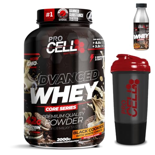 PACK Procell Proteinas Whey Advanced 2Kg (Black Cookies With White Choco) + Batido Monodosis + Shaker 'REGALO' Proteina Whey concentrada Gana masa muscular, proteina en polvo Batidos de Proteina