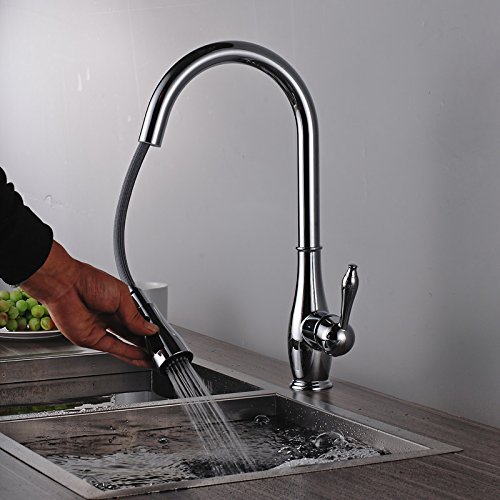 Mitigeur évier de cuisine chromé douchette extractible pour robinet eau chaude froide