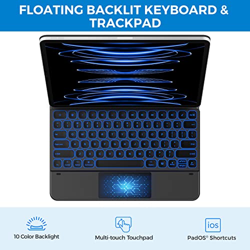 Typecase Edge Magnetic Keyboard Case For Ipad Pro 12.9 (6Th Generation, 2022) - Slim Keyboard Cover With Touchpad, 10 Colors Backlit For Ipad Pro 12.9 5Th (2021) & 4Th (2020) & 3Rd (2018) Gen - Black #TOP4