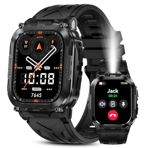 AMAZTIM Smart Watch for Men, 130 Days Extra-Long Battery, 1.96″ Full Metal Rugged Military Watch, 50M Waterproof, Flashlight, 24/7 Heart Rate Sleep Monitor, Answer/Dial Calls, for Android & iOS