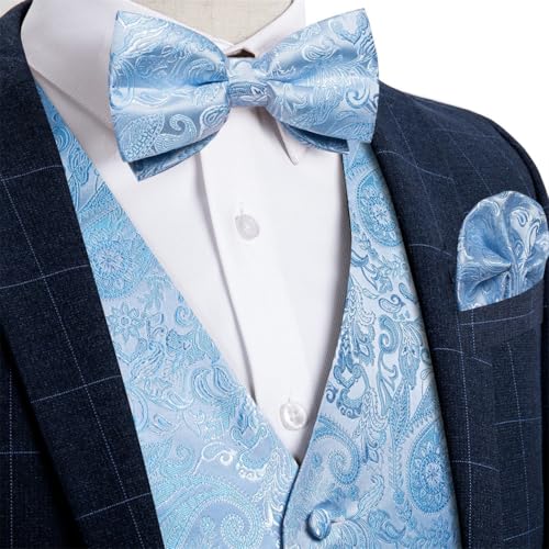 Men's Suit Waistcoat Bowtie Pocket Square Cufflinks Set Paisley Tuxedo Vest for Wedding Prom3
