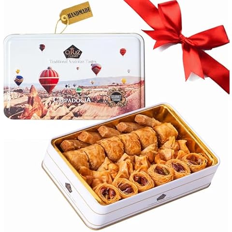 Cerez Pazari Baklava Pastry 8.5oz, Baklava Gift Box with Rich Pistachios, Walnuts, Hazelnuts and Cashews, Halal Shatila Baklava, Traditional Turkish Arabic Dessert Gift Box, Sweet Food Gifts for Women Cover
