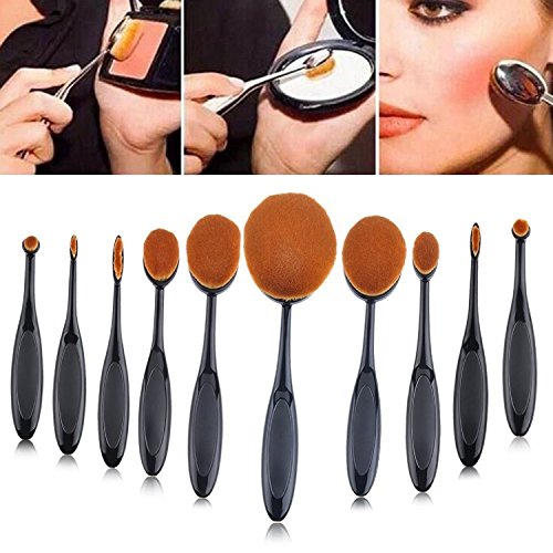 Professionnel set 10 brosses de maquillage ovale, jiajia YL 10 pièces pinceaux ovales Make Up professionnelles pour Blush, Correcteur, contours, teint, nuances et sourcils Maquillage Brosse