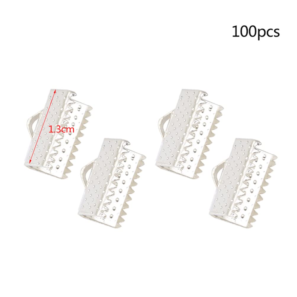 FOMIYES 100pcs Silver Plated Metal Fastener Clasps Textured Crimp End Clamps Cord Ends Buckles Zipper Clips for Diy Jewelry