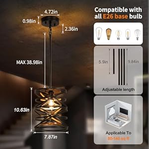 Farmhousependantlightindustrialpendantlightskitchenislandsmallrusticmetalcagedrumchandelierfordiningroomovertablelightingblackwithretrowoodtexturee26base Urban Country Home Decor Farmhouse pendant light industrial pendant lights kitchen island small rustic metal cage drum chandelier for dining room over table lighting black with retro wood texture e26 base urban country home decor