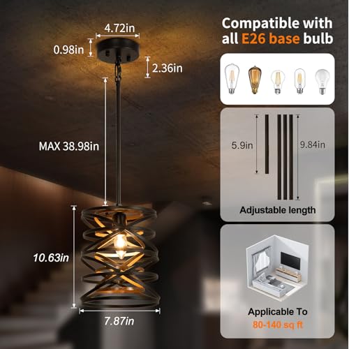 Farmhousependantlightindustrialpendantlightskitchenislandsmallrusticmetalcagedrumchandelierfordiningroomovertablelightingblackwithretrowoodtexturee26base Urban Country Home Decor Farmhouse pendant light industrial pendant lights kitchen island small rustic metal cage drum chandelier for dining room over table lighting black with retro wood texture e26 base urban country home decor