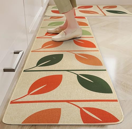 Image of Yellow Weaves- Non-Slip Kitchen Floor Mats, Water Absorbent, Rugs,Standing Jute Mats for Kitchen, Office, Sink and Laundry Room, Beige Leaf (Pack of 2)
