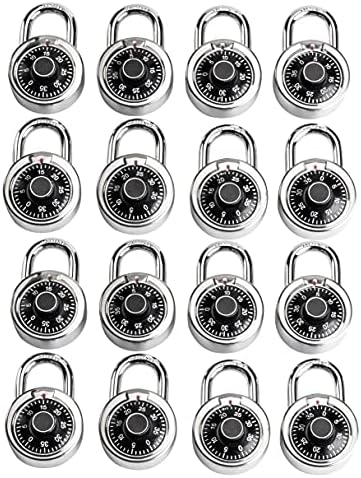 LanuBe Lock Standard Dial Combination Lock, 2 in. Wide, with Different Combinations, Black Turnplate, Pack of 16; Lock for School, Employee, Gym & Sports Locker, Case, Toolbox, Fence and so on