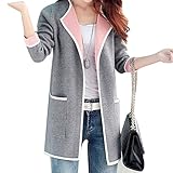 Schwarz,Pink, Rose Minetom Damen Strickjacke Cardigan Langarmshirt Patchwork Pullover Mantel Outwear Tops Strickmantel Strick Loose Strickjacke Kimono Grau DE 40