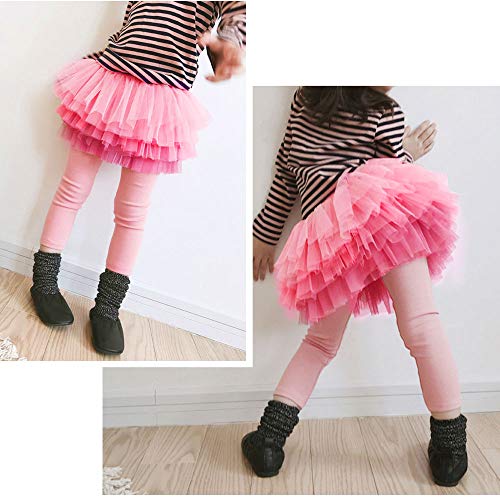 Auranso Little Girls Footless Leggings Pants with Lace Ruffle Tutu Skirt 2-9T2