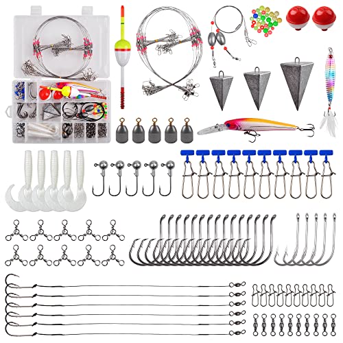 Saltwater Fishing Rig Tackle Kit - 138Pcs Surfing Bait Rig Include Pyramid Sinker Slip Bobber Egg Weights Fishing Jig Heads Freshwater Hooks Lure Bait Swivel Duo Lock Snaps Beads Fish Set Box #TOP13