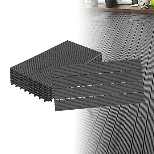UISEBRT Terrassenfliesen Mit Holzoptik - Klickfliesen Für Balkon & Garten, 30x30 Cm Anthrazit (5㎡ = 55 Stück)