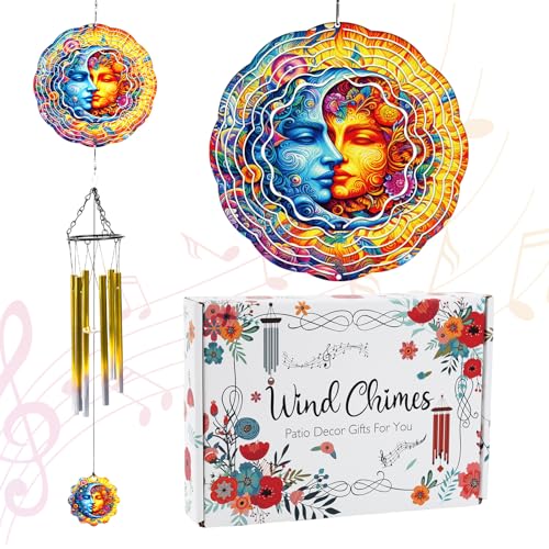 Riletese Sun Moon Celestial Wind Spinner Chimes Outdoor Astrology Sun