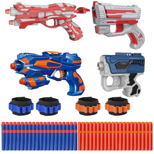 Kasebro 4 Pack Blaster Set for Kids Ages 5+ | 80 Foam Darts & 4 Wrist Bands | Team Battle Toy Gift - Christmas Birthday Easter Party