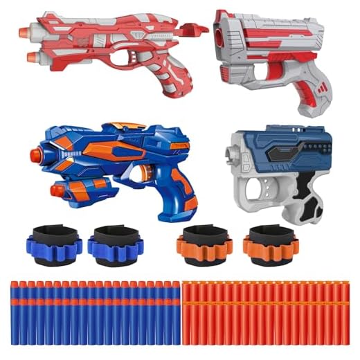 Kasebro 4 Pack Blaster Set for Kids Ages 5+ | 80 Foam Darts & 4 Wrist Bands | Team Battle Toy Gift - Christmas Birthday Easter Party