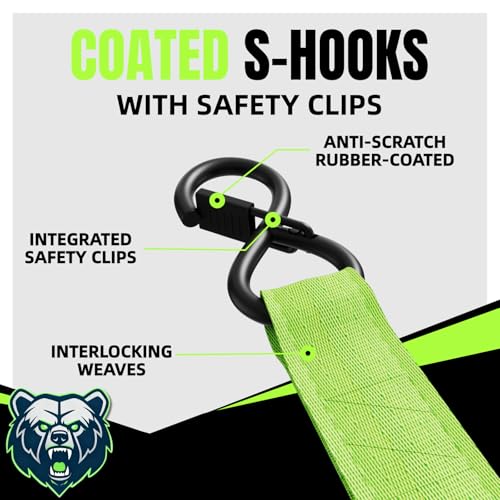 Image of Retractable Ratchet Straps, 4-Pack, 1 Inch x 12 Feet Heavy Duty Tie Downs, 1760lb Break Strength, Self Retracting for Truck, Cargo, Trailer, Motorcycle, ATV, UTV (Green, 8pack)