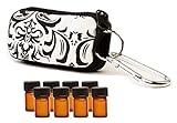 Stylish Essential Oil Key Chain with 8 5/8 Dram (2 ml) Vials and Blank Labels - Fits Easily in a Purse or Makeup Bag - Carry Your Favorite Essential Oils Everywhere You Go! (Black/White Windsor)
