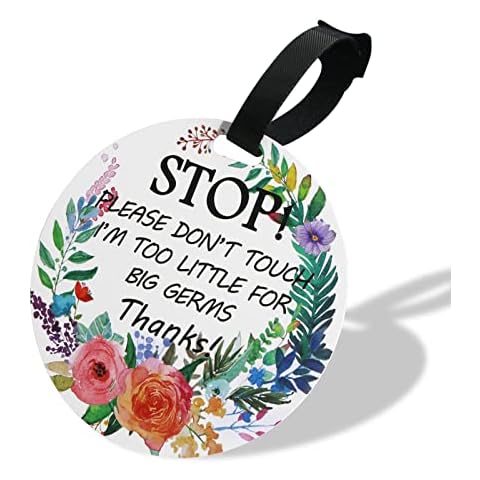 STOP-Please Don't Touch Baby Sign(Baby Preemie Sign,Boy Girl Preemie Sign For Stroller/Car Seat/Backpack)-2 Side Printing W/Hanger Easy Apply Cover