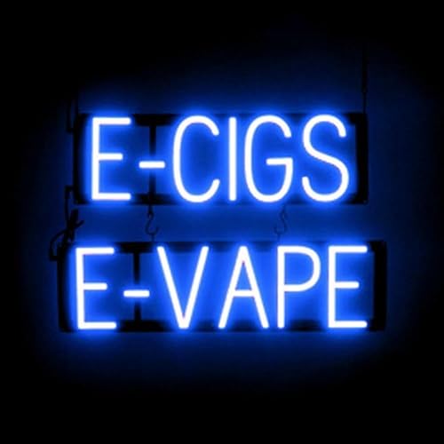 SpellBrite E-CIGS E-VAPE - Letrero para tiendas de humo, con aspecto de neón, luz LED azul, 22.6 x 15.0 pulgadas