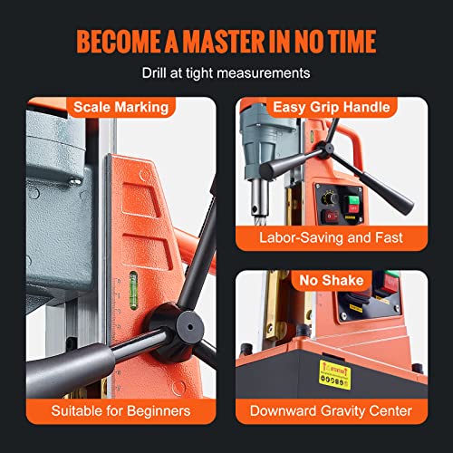 VEVOR Magnetic Drill, 1550W 2" Boring Diameter, 2922lbf/13000N Portable Electric Mag Drill Press with Variable Speed, 500 RPM Drilling Machine for any Surface Home Improvement Industry Railway