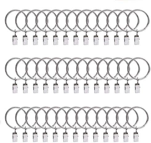 Nobranded 40 Pack Curtain Clips, 35mm Curtain Rings with Clips Internal Diameter Metal Decorative Rustproof Curtains Rings Hanging Rings for Curtains and Rods(Silver)