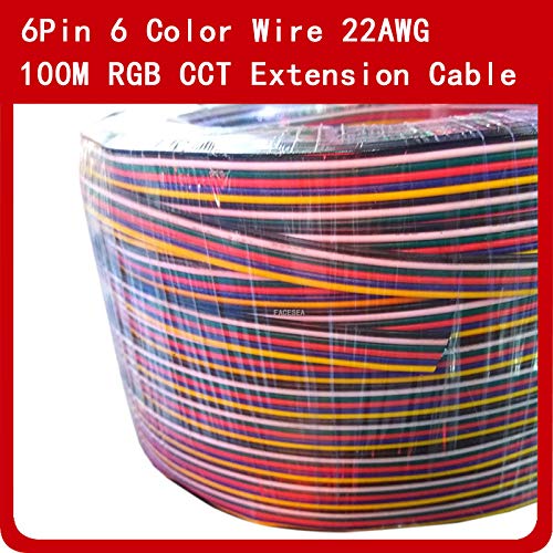 Gimax 100M 6Pin Extension Cable Wire Cord Tinned Copper LED Connector 22AWG for RGB CCT LED Strip