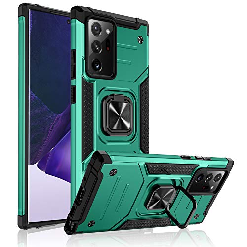 SNBLK Compatible with Samsung Galaxy Note 20 Ultra 5G Case with Kickstand and Ring Holder, Shockproof Heavy Duty Military Phone Case Cover for Men Women [Support Magnetic Car Mount], Pine Green