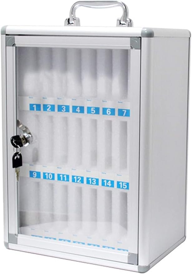 ELLOZIA Cell Phone Locker 24 Slots Aluminium Mobile Phone Storage Box Cell Phone Storage Cabinet with Lock Storage Placement Box (Size: 38Hx 28.5Wx 19.8L cm) | Silver-picture-18