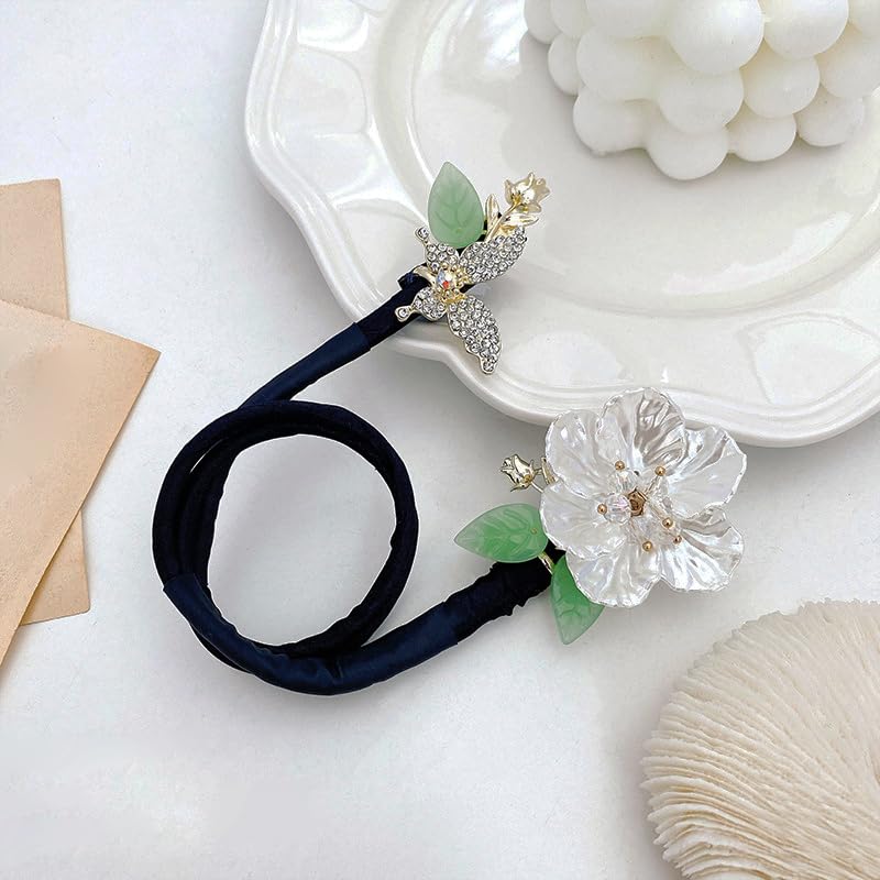 Camellia Flower Hair Bun Maker with Rhinestone Butterfly Crystal Twist Bun Maker French Hairstyle Twist Bun Maker Lazy Hair Curler Elegant Hair Accessories for Women Girls - Image 3